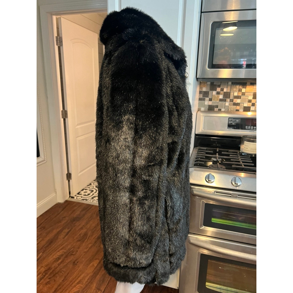 Vintage Dennis Basso Mid Length Faux Fur Coat Black Medium - Picture 6 of 10